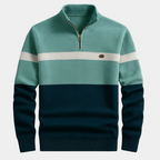 Pull homme demi-zip rayé, coloris Vert