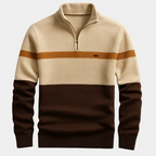 Pull homme demi-zip rayé, coloris Marron