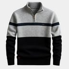 Pull homme demi-zip rayé, coloris Gris