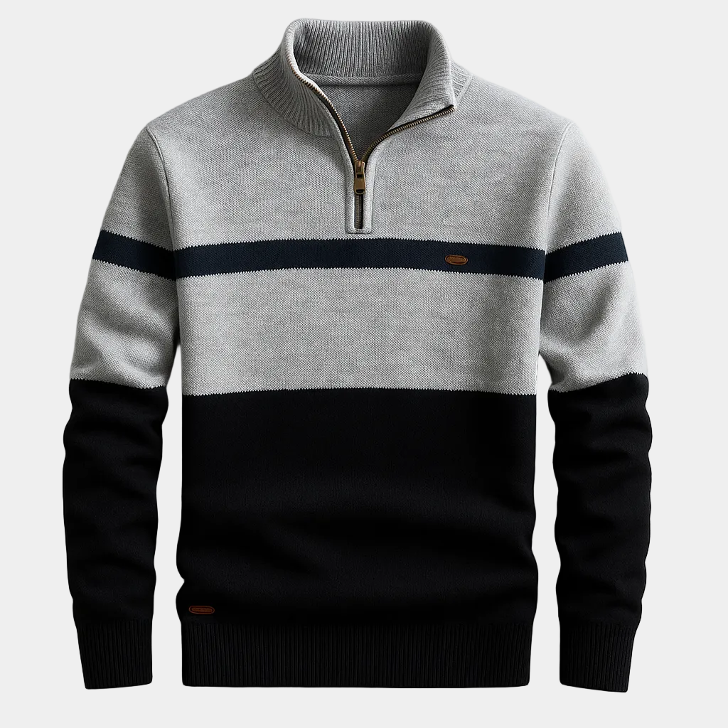 Pull homme demi-zip rayé, coloris Gris