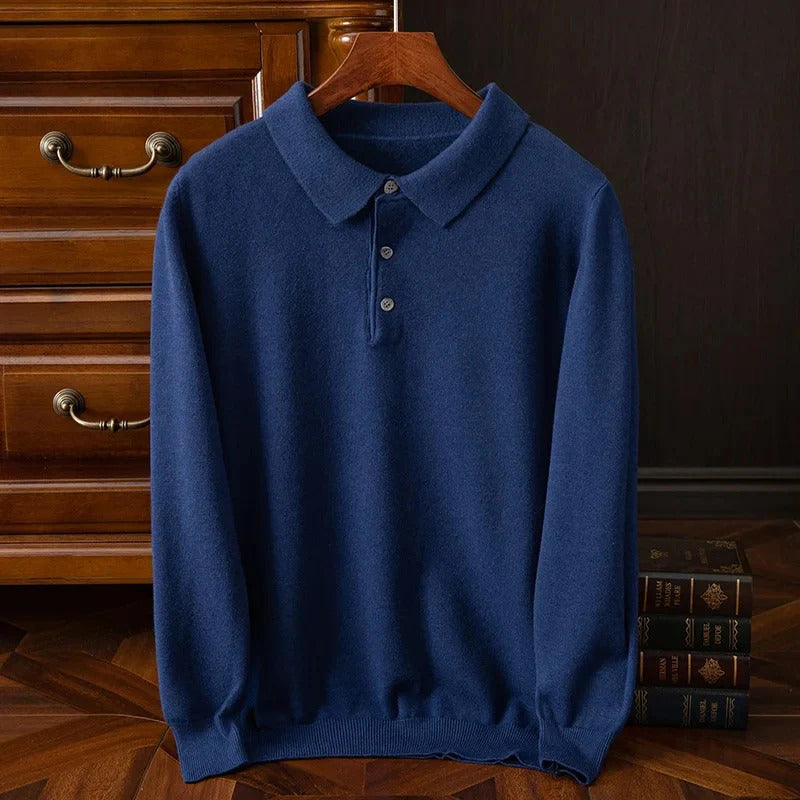 Pull homme col polo boutonné, coloris Bleu marine