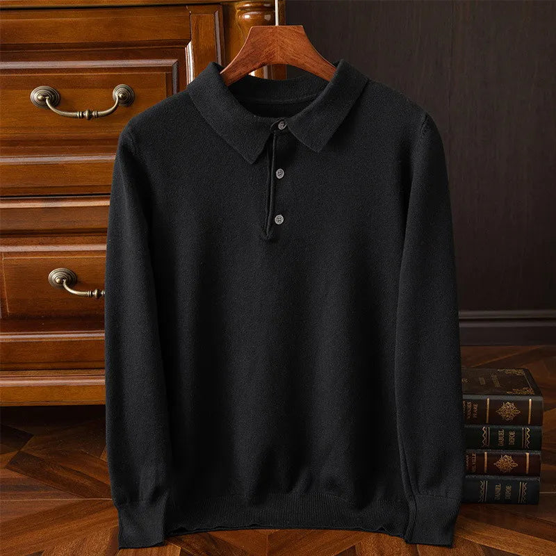 Pull homme col polo boutonné, coloris Noir