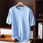 Pull homme col rond manches courtes, coloris Bleu