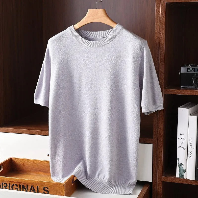 Pull homme col rond manches courtes, coloris Gris