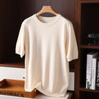 Pull homme col rond manches courtes, coloris Beige