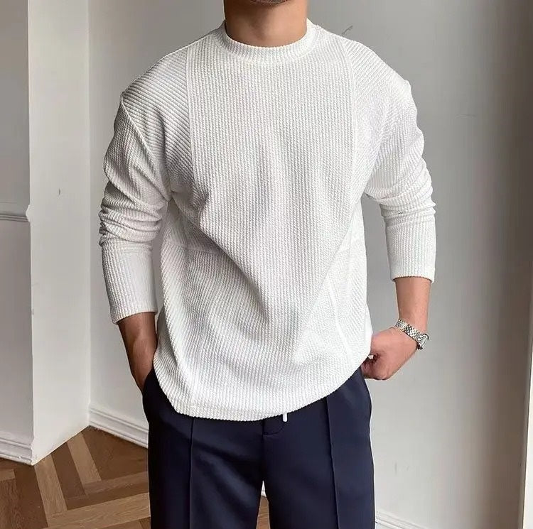 Pull homme col rond texturé, coloris Blanc