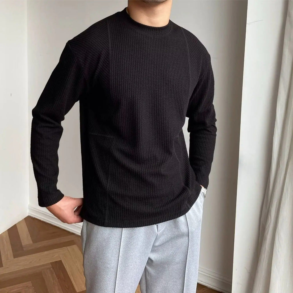 Pull homme col rond texturé, coloris Noir