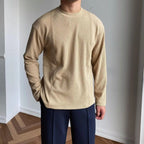 Pull homme col rond texturé, coloris Kaki