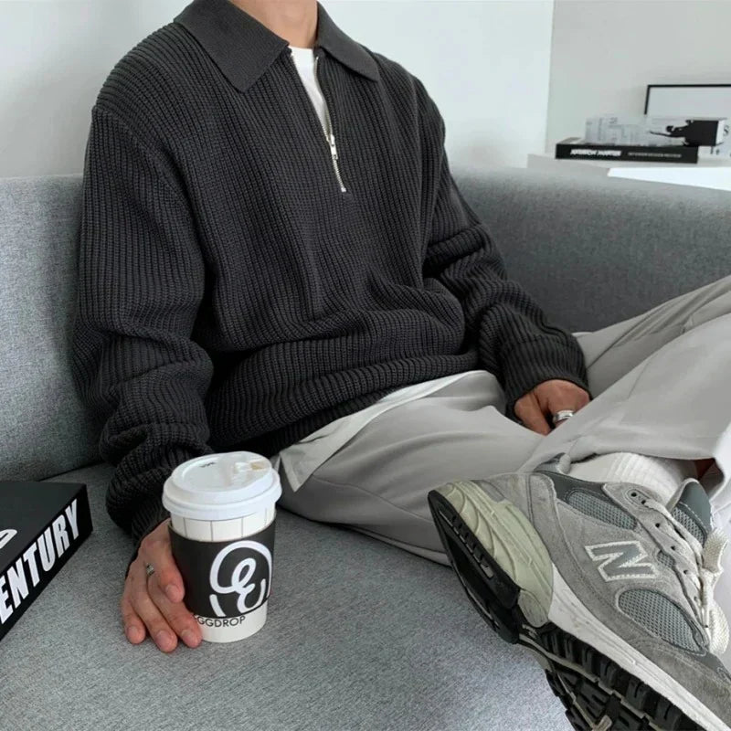 Pull homme col zippé, coloris Noir
