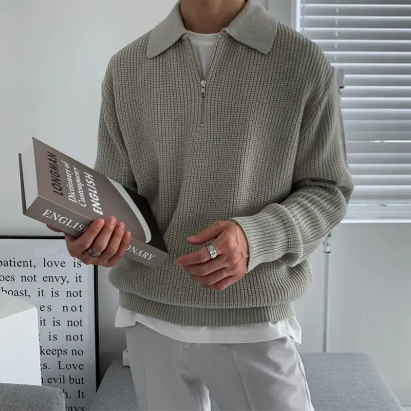 Pull homme col zippé, coloris Gris