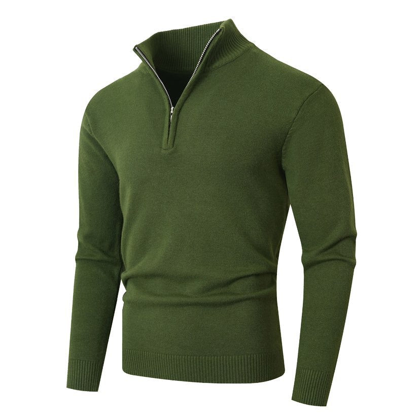 Pull homme zippé, coloris Vert armée