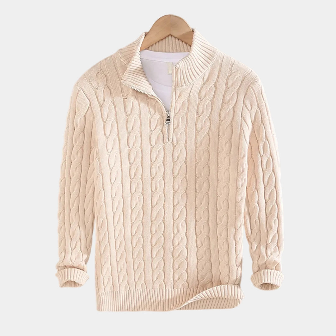Pull homme demi-zip, coloris Beige