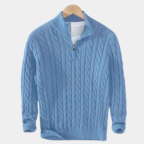 Pull homme demi-zip, coloris Bleu clair