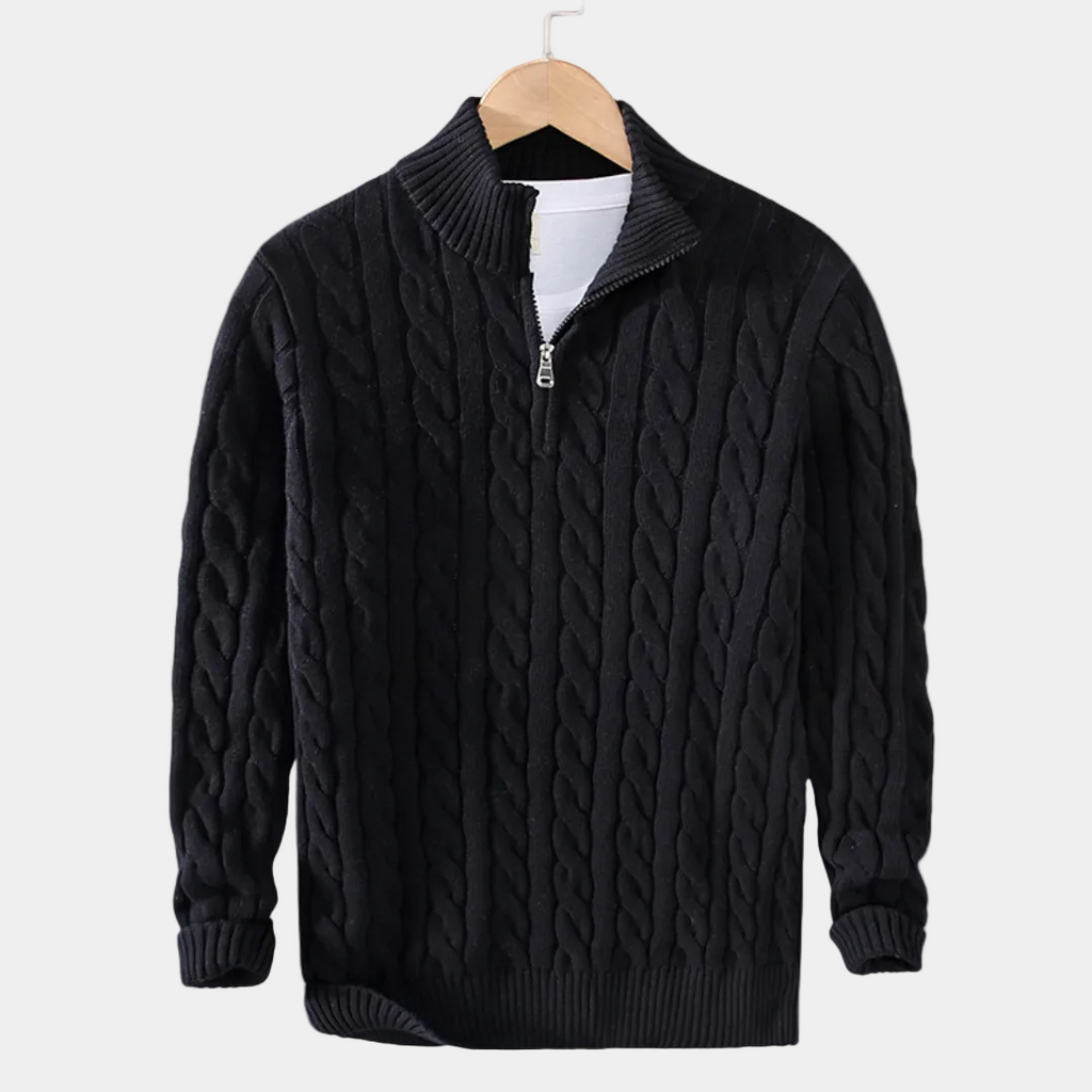 Pull homme demi-zip, coloris Noir