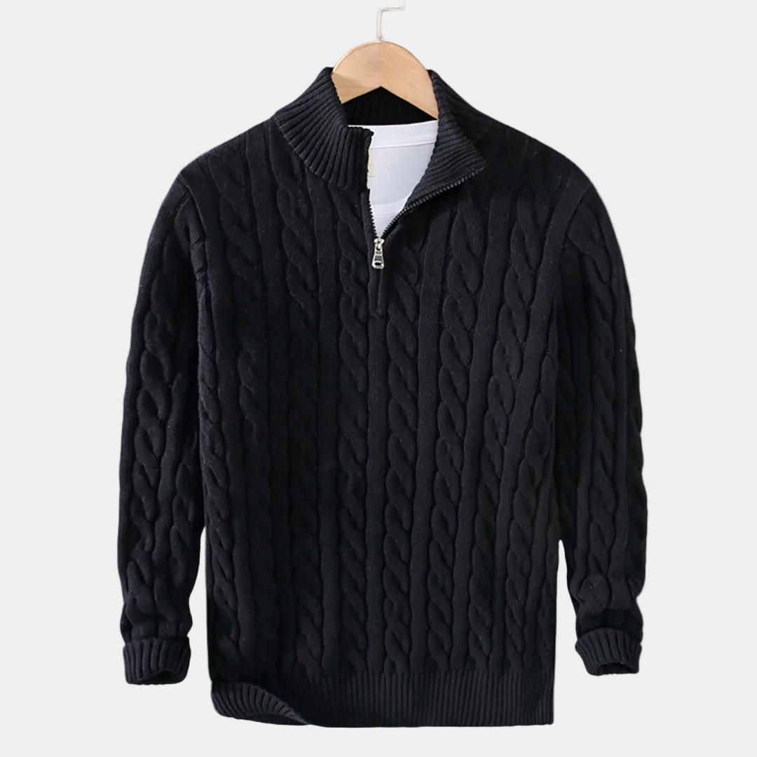 Pull homme demi-zip, coloris Noir