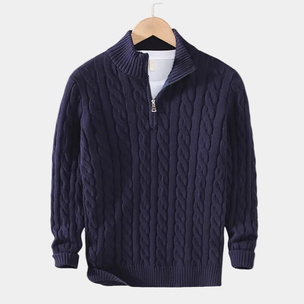 Pull homme demi-zip, coloris Bleu marine
