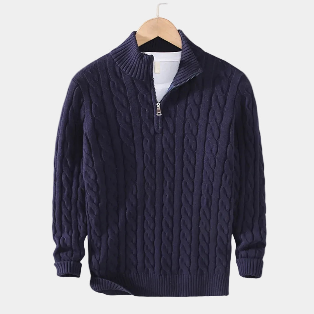 Pull homme demi-zip, coloris Bleu marine