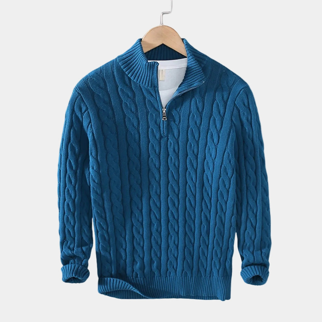 Pull homme demi-zip, coloris Bleu