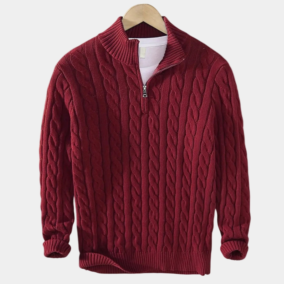 Pull homme demi-zip, coloris Bordeaux