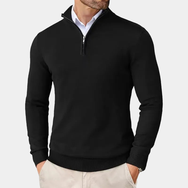 Pull homme demi-zip col montant, coloris Noir, vue principale