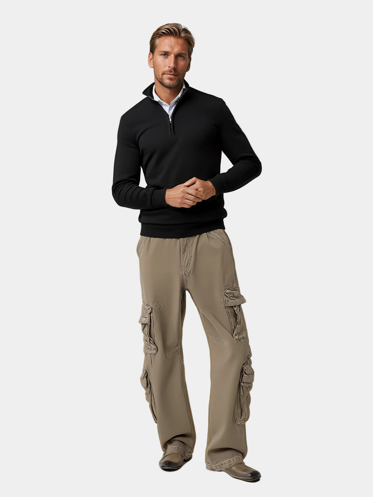 Pull homme demi-zip col montant, coloris Noir, vue 2