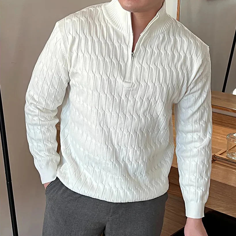 Pull homme demi-zip, coloris Blanc