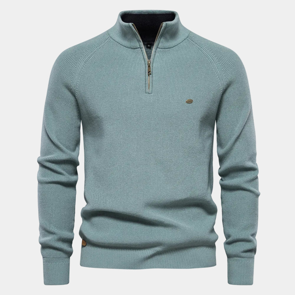 Pull homme col montant zippé, coloris Vert