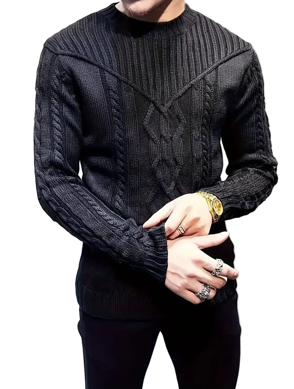 Pull Homme en Maille Texturée, coloris Noir, vue principale