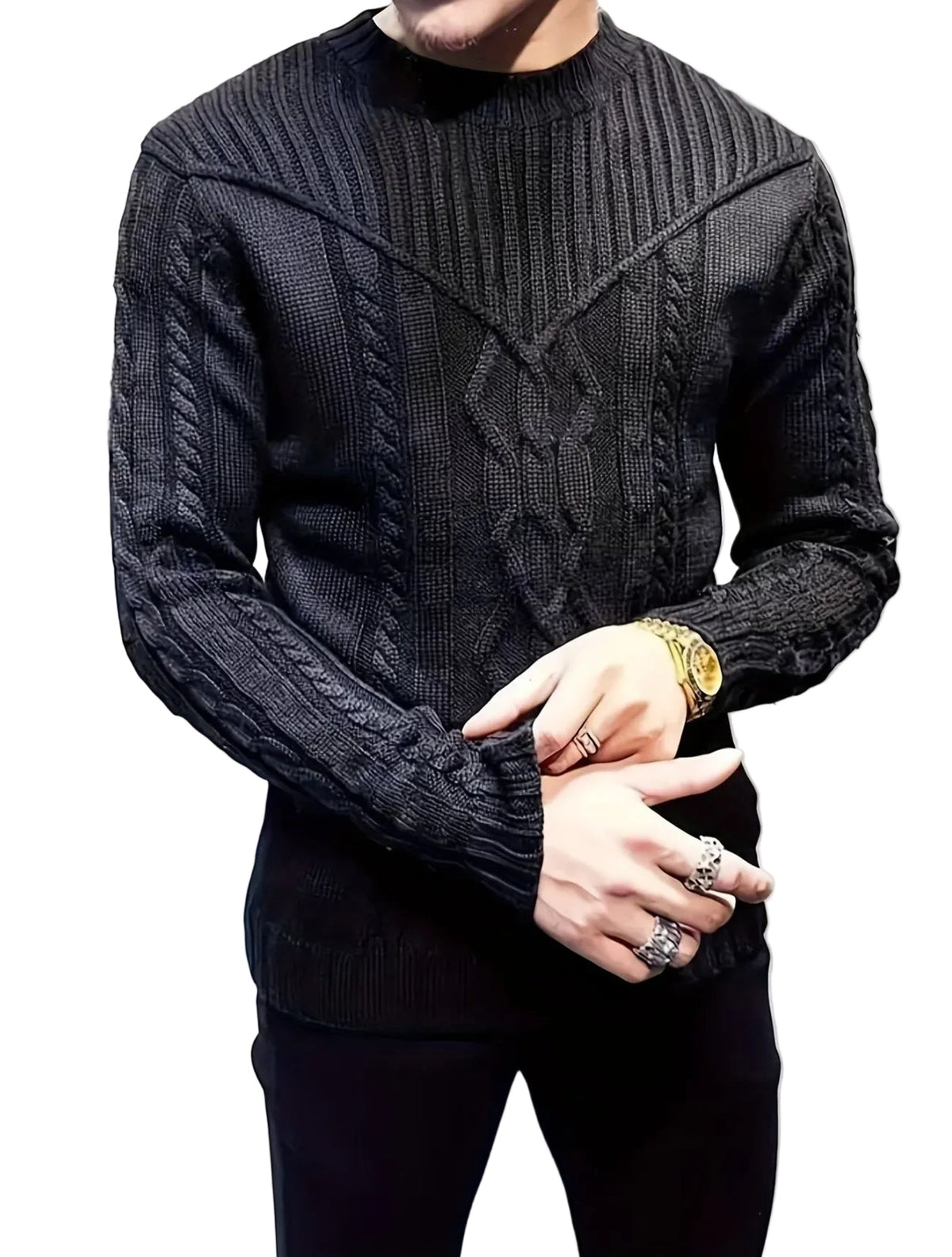 Pull Homme en Maille Texturée, coloris Noir, vue principale