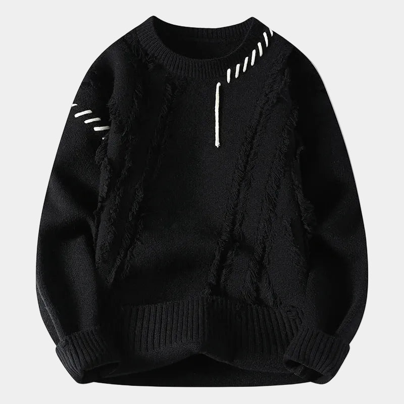 Pull homme texturé col rond, coloris Noir