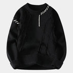 Pull homme texturé col rond, coloris Noir
