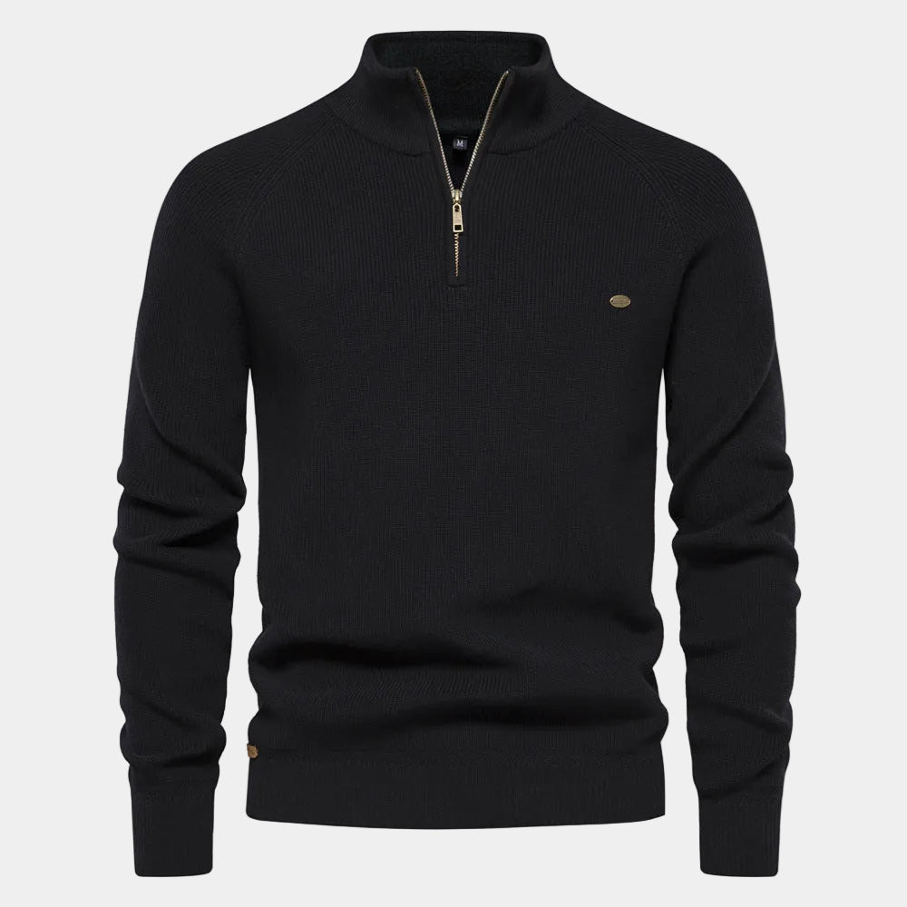 Pull homme col montant zippé, coloris Noir