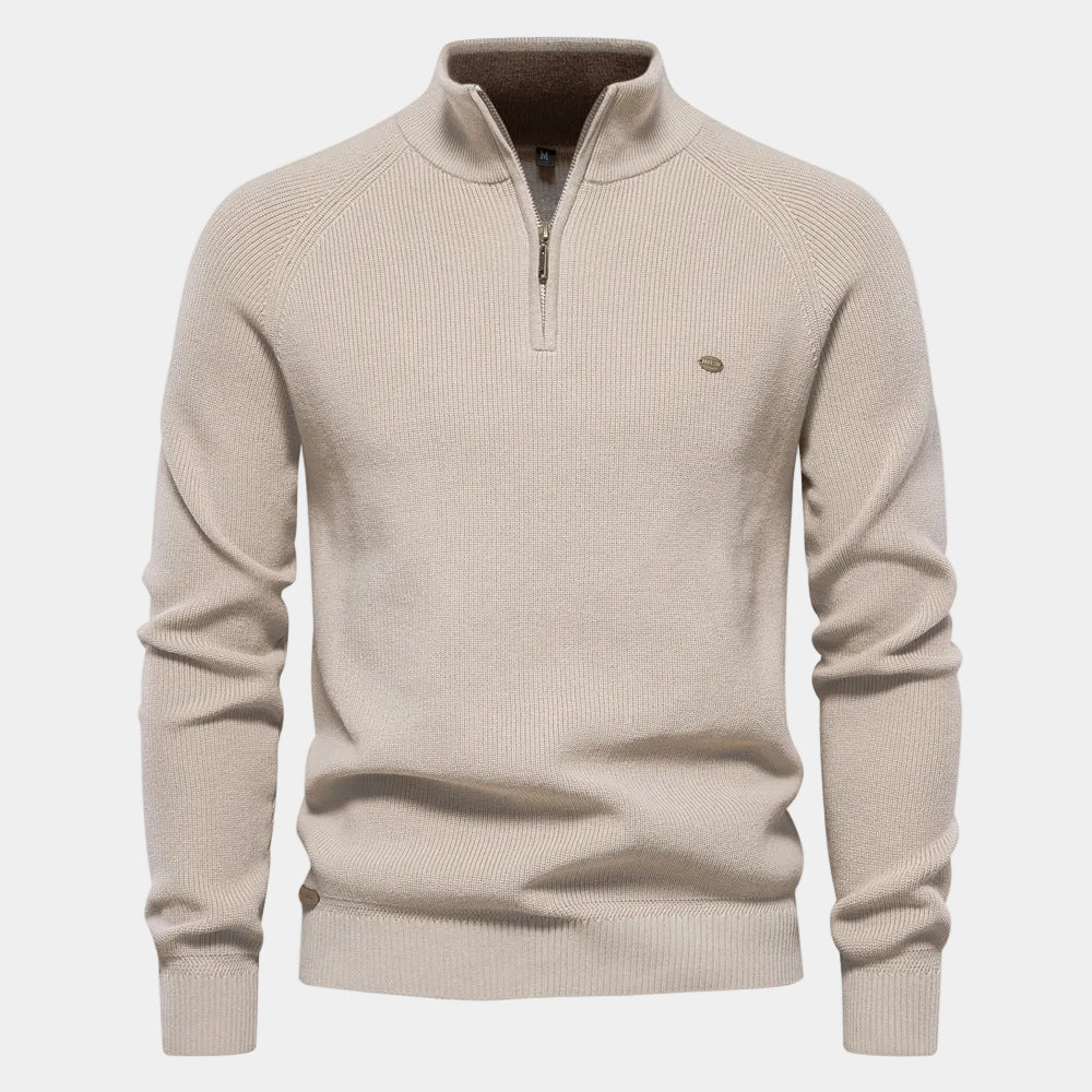 Pull homme col montant zippé, coloris Beige