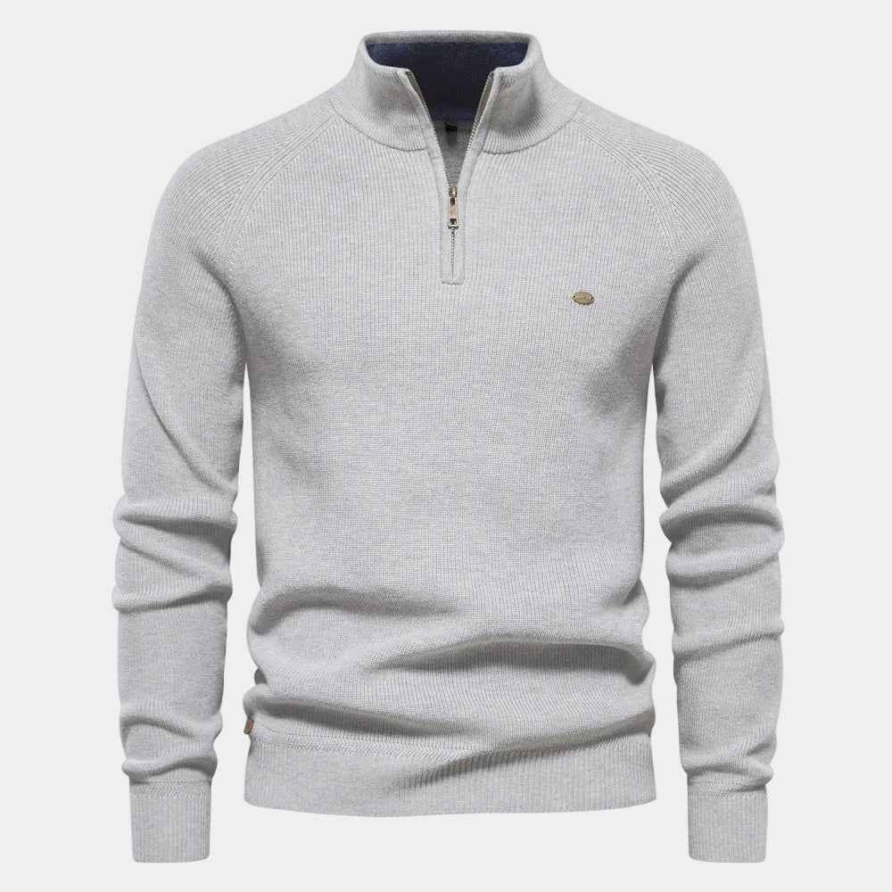 Pull homme col montant zippé, coloris Gris