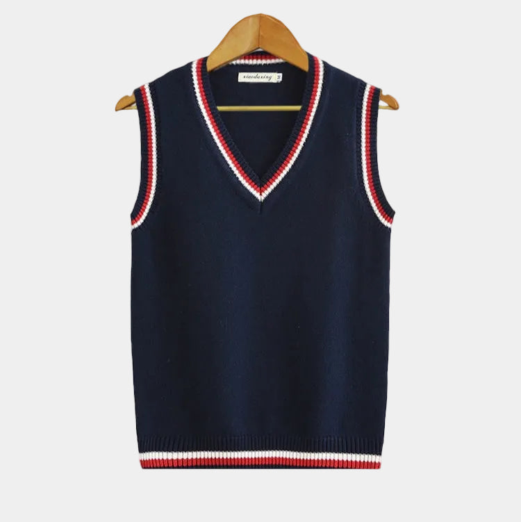 Pull sans manches homme col V, coloris Bleu marine