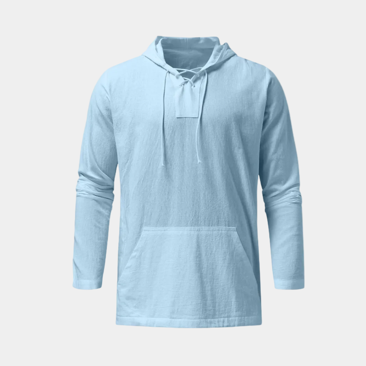 Pull homme à capuche lacets, coloris Bleu clair