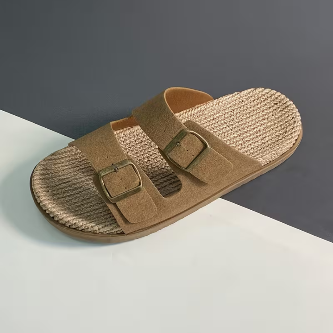 Sandales homme à doubles brides, coloris Marron