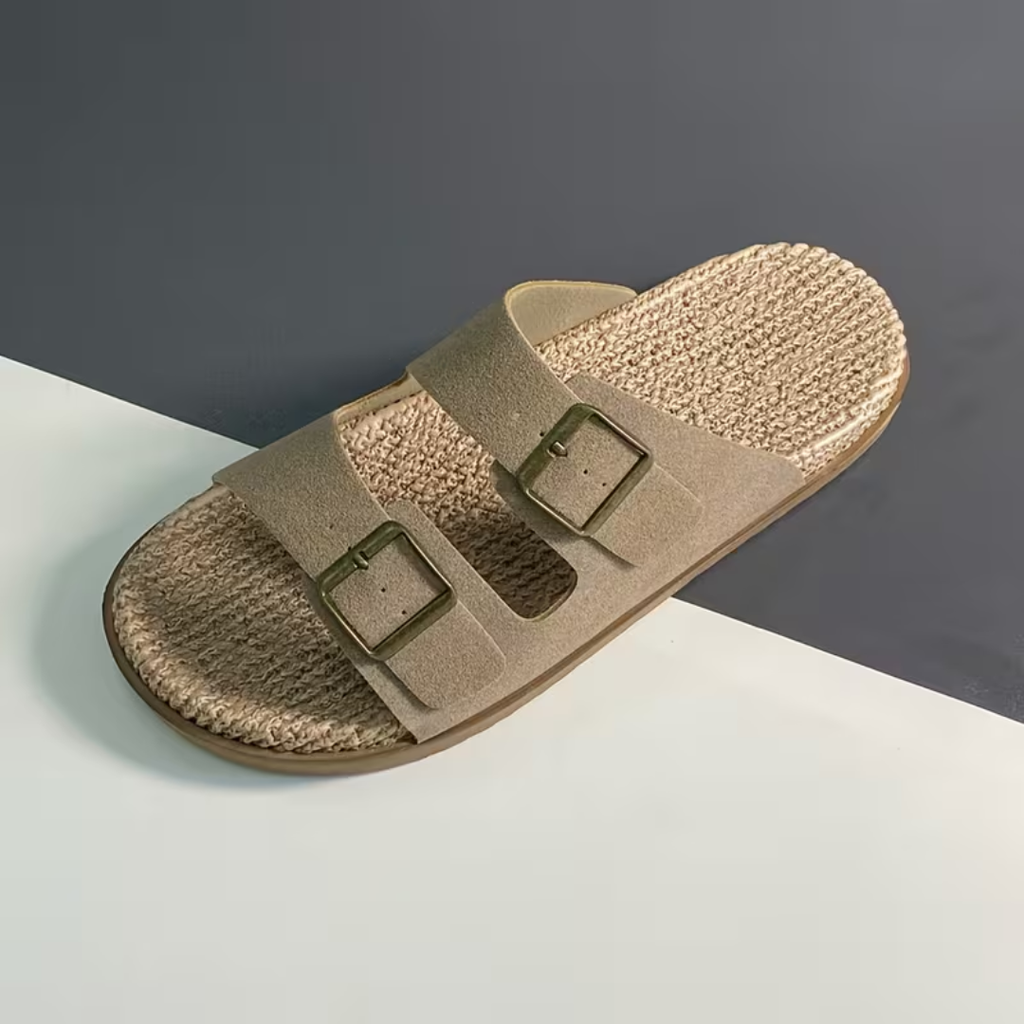 Sandales homme à doubles brides, coloris Abricot