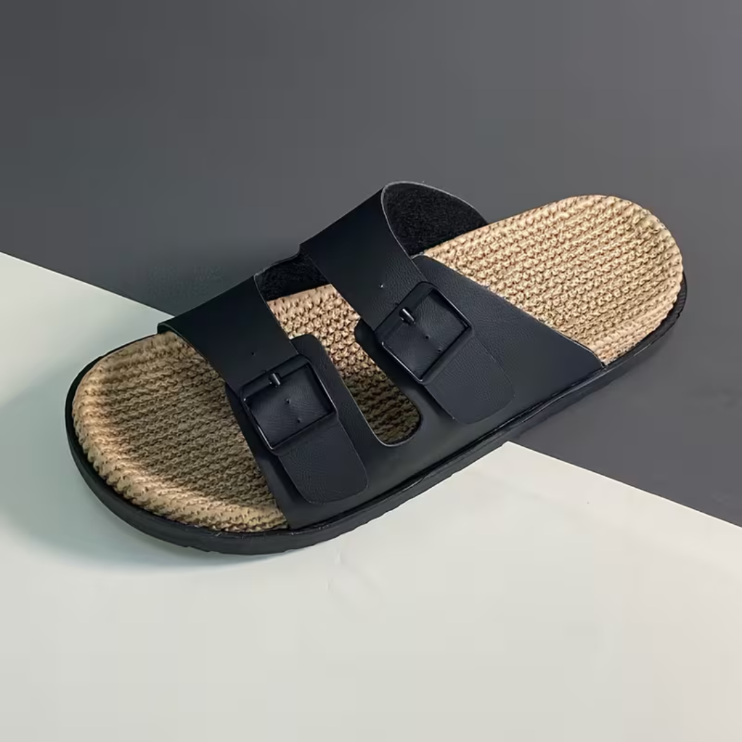 Sandales homme à doubles brides, coloris Noir