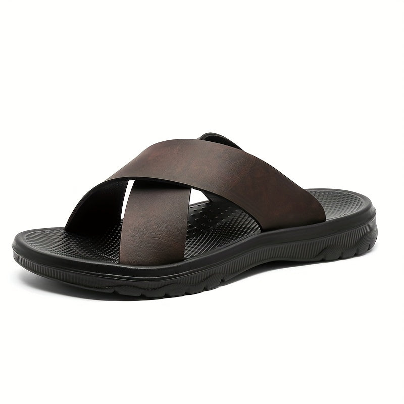 Sandales homme à doubles brides croisées, coloris Marron café