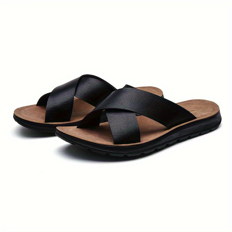Sandales homme à larges brides, coloris Marron/Noir