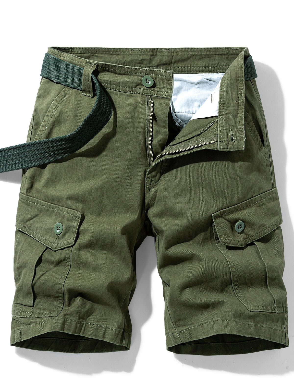 Short cargo homme ceinture intégrée, coloris Vert armée