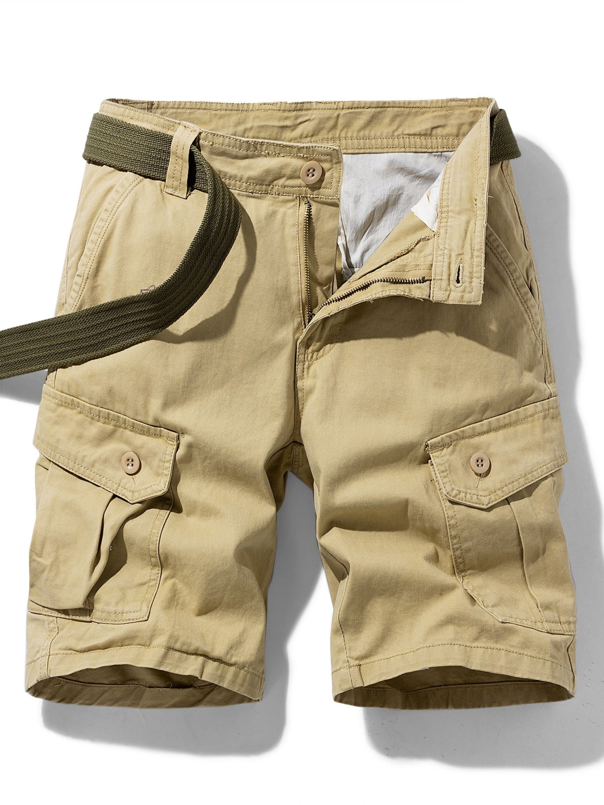 Short cargo homme ceinture intégrée, coloris Kaki