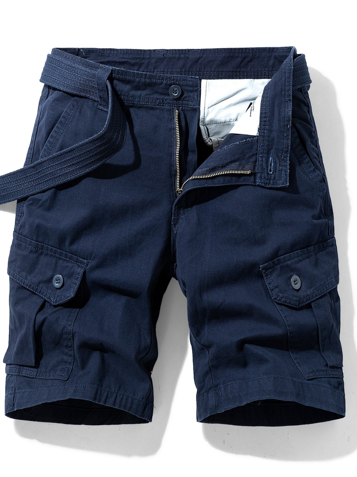 Short cargo homme ceinture intégrée, coloris Bleu marine