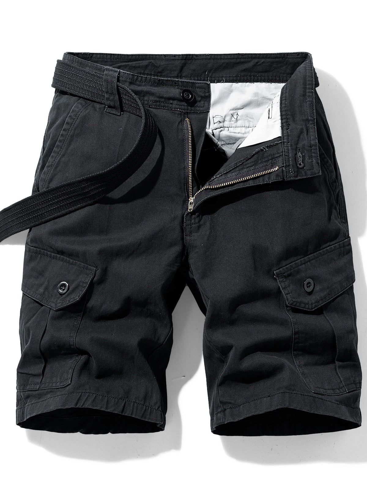 Short cargo homme ceinture intégrée, coloris Noir