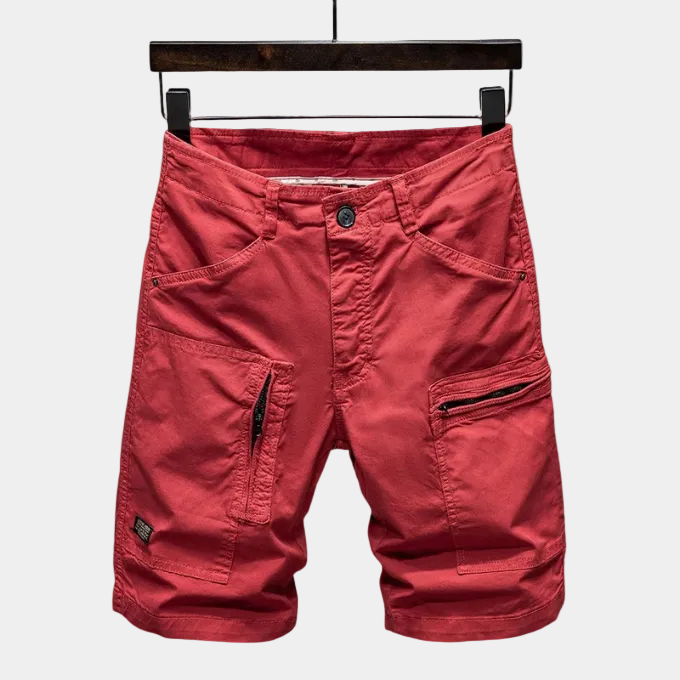 Short cargo homme zippé, coloris Rouge