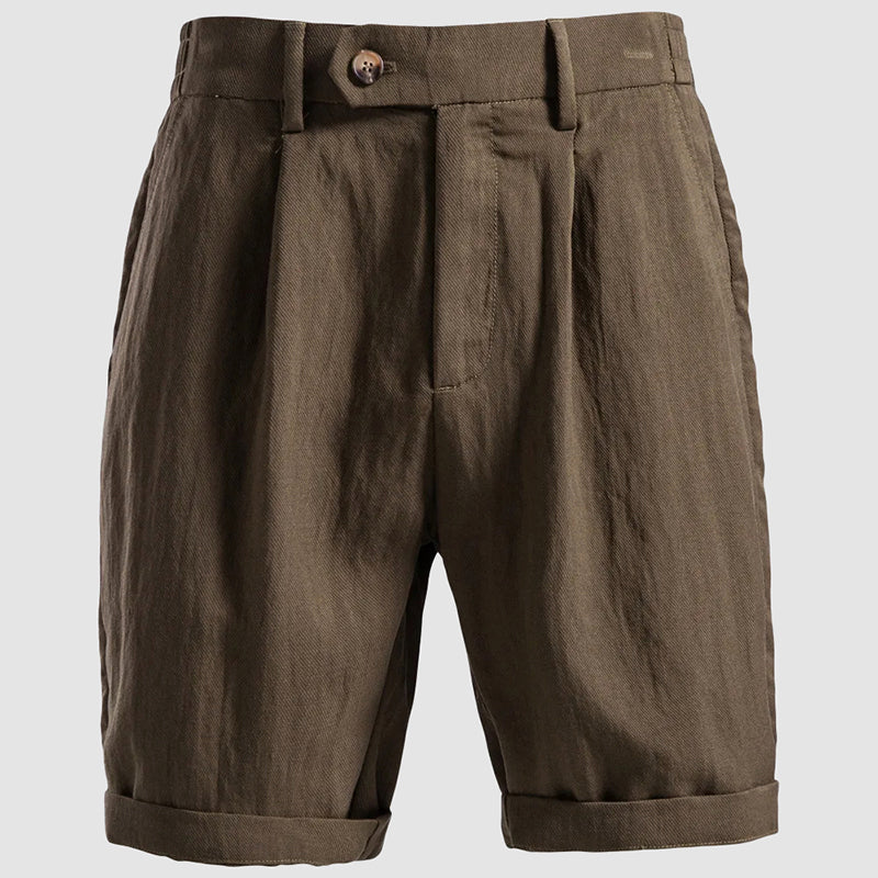 Short homme chino plissé, coloris Marron