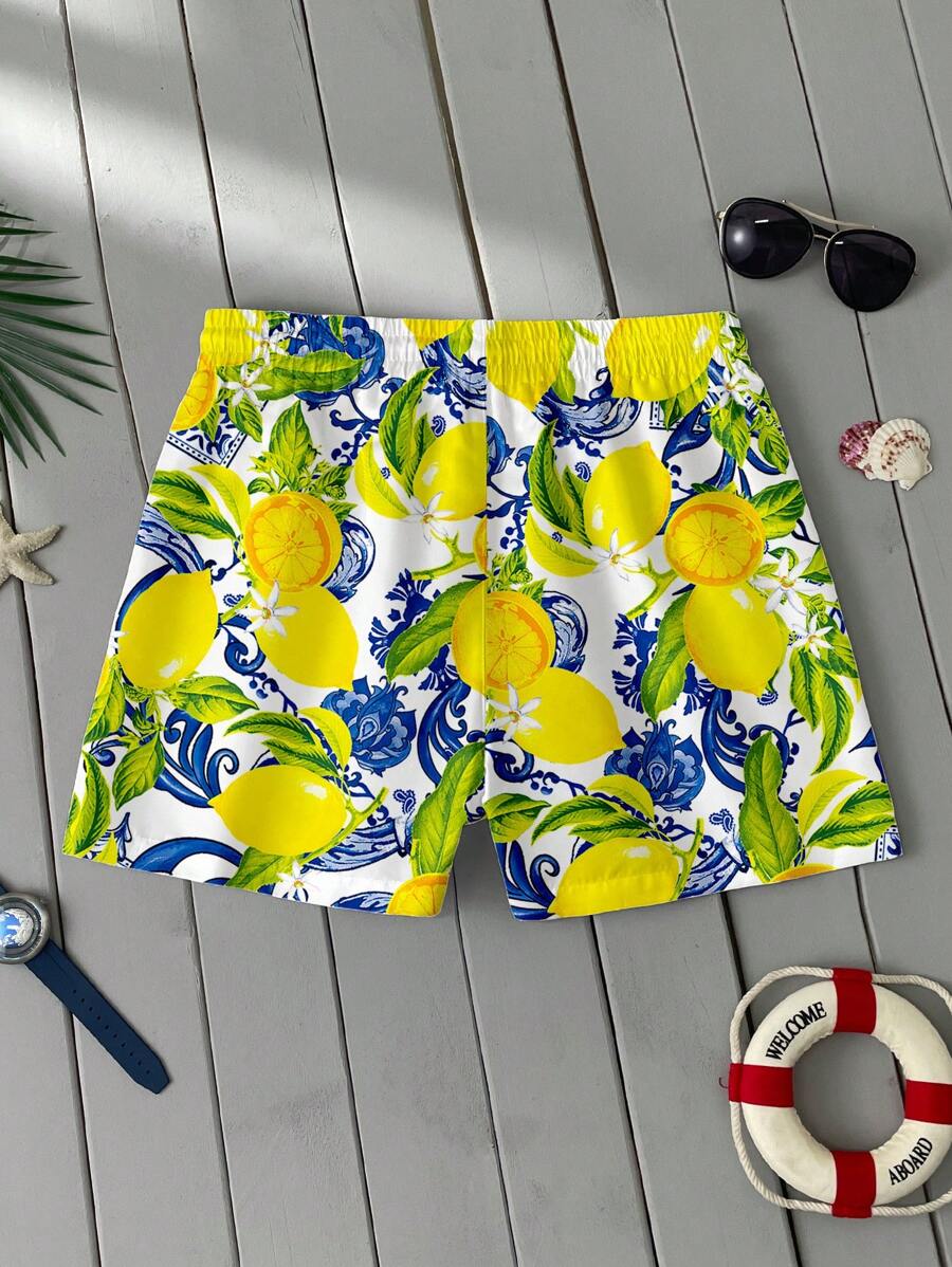 Short homme imprimé citron, coloris Jaune, vue 2