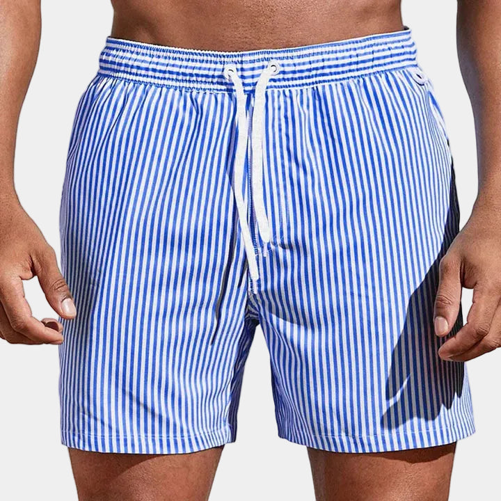 Short homme rayé à cordon, coloris Bleu marine
