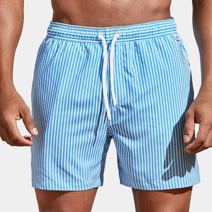 Short homme rayé à cordon, coloris Bleu
